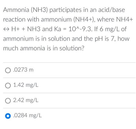 Solved Ammonia (NH3) participates in an acid/base reaction | Chegg.com