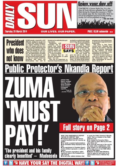 "Zuma ‘must pay`!" - Daily Sun - POLITICS | Politicsweb