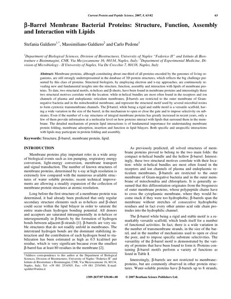 (PDF) Beta-Barrel membrane bacterial proteins: Structure, function, assembly and interaction ...