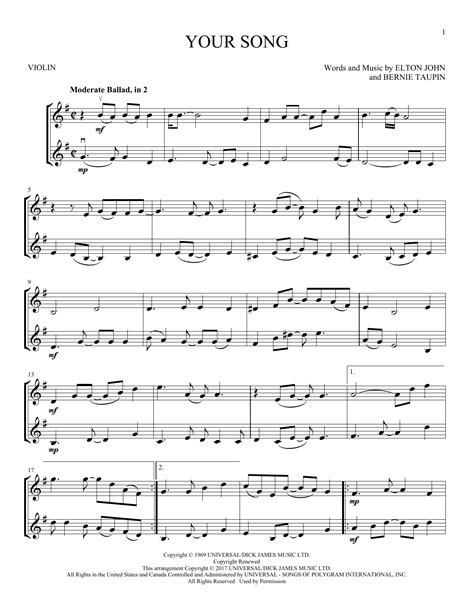 Elton John "Your Song" Sheet Music Notes | Download Printable PDF Score ...