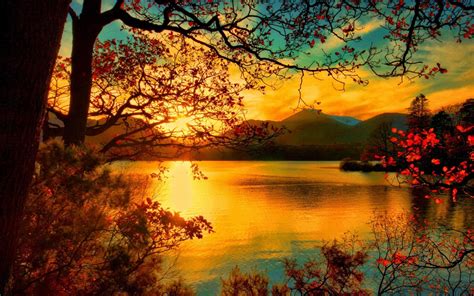 Download Sunset Fall Nature Lake Image