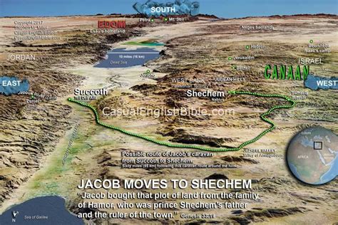 Map of Jacob moving to Shechem - Casual English Bible