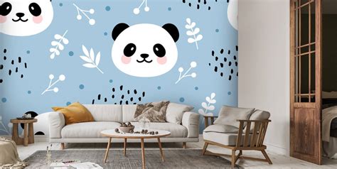 Blue Cute Panda Wallpaper | Wallsauce US