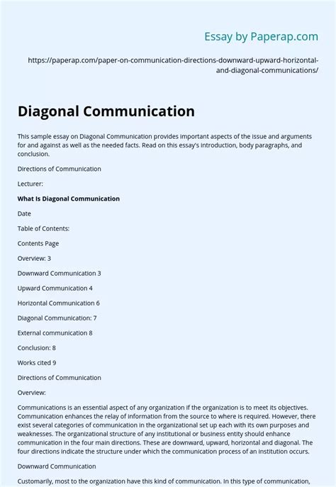 Diagonal Communication Essay Example