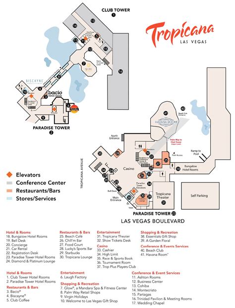 Tropicana Resort Casino Property Map & Floor Plans - Las Vegas