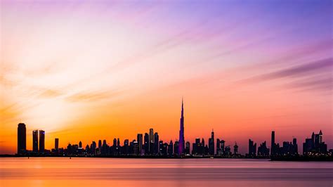 Dubai City Wallpaper 4K, Burj Khalifa, Skyline, Silhouette