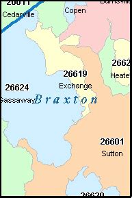 BRAXTON County, West Virginia Digital ZIP Code Map