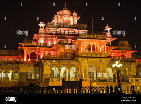 Albert Hall city museum Jaipur Rajasthan at night with illumination. A ...