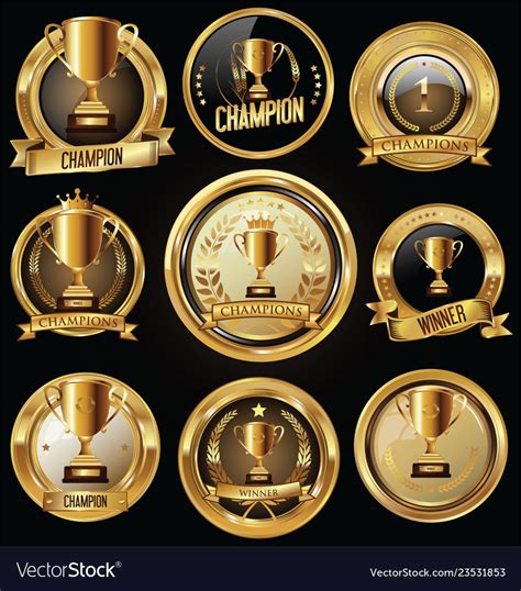 Trophy and awards golden badges labels Royalty Free Vector