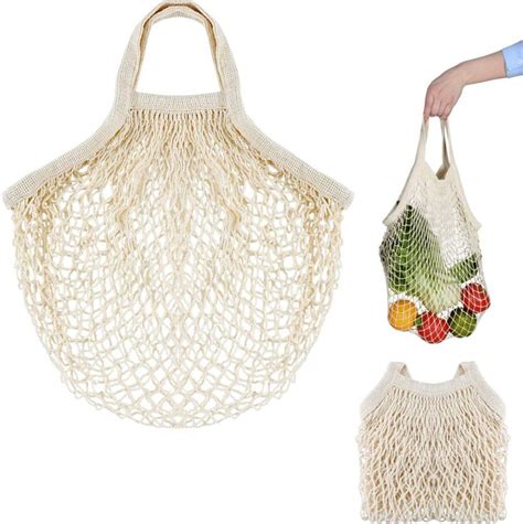 Amazon.com: Reusable Grocery Mesh Bags Organic Cotton Shopping Bags Produce Net Bags with Handle ...