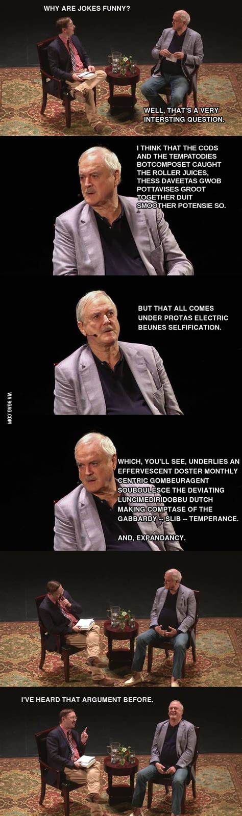 John Cleese explains comedy to John Hodgman - 9GAG