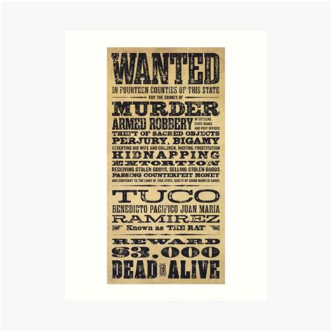 "Tuco Ramirez Wanted Poster from The Good, The Bad and The Ugly ...