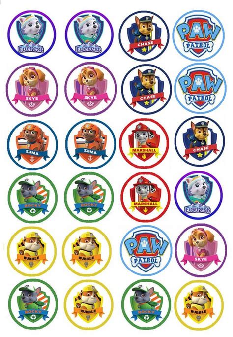 EDIBLE IMAGE- 24 PAW PATROL CUPCAKE TOPPERS | Enfeites patrulha canina, Decoração infantil ...