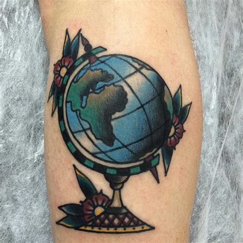 Traditional globe tattoo by Łukasz Krupiński - Tattoogrid.net