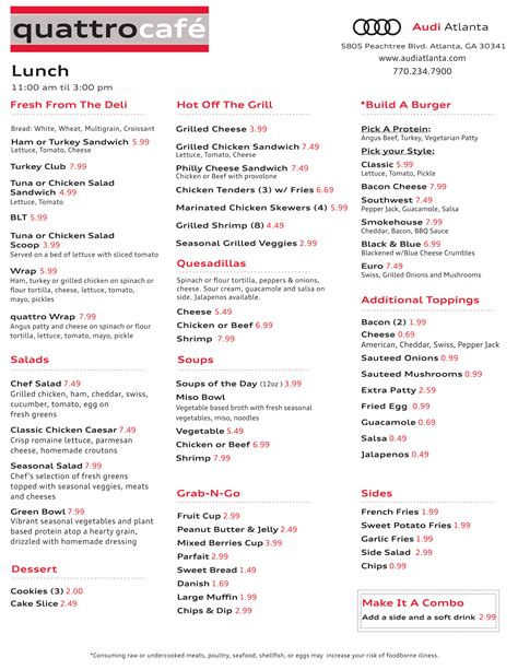 Quattro Cafe Menu | Audi Atlanta