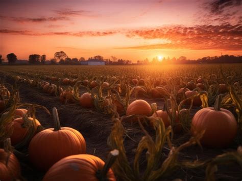 Premium AI Image | pumpkins in a field at sunset