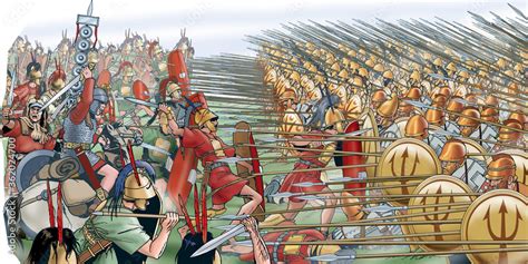 Ancient Rome - Battle of Roman soldiers against Greek phalanx Stock ...