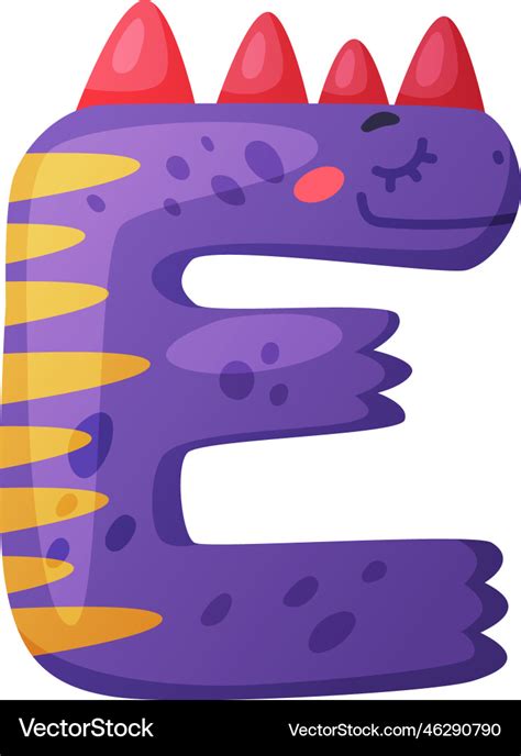 E vowel letter dino font dinosaur alphabet cute Vector Image