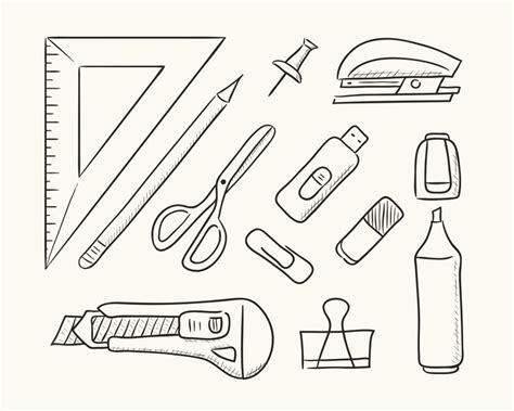 Premium Vector | Stationery items. hand drawn vector illustration.