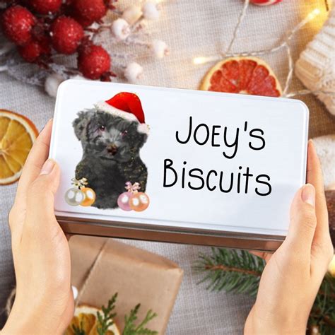 Personalized Biscuit Tin with Dog Patterns, Dog Food Tin, Christmas Treat Tin, Christmas Pet ...