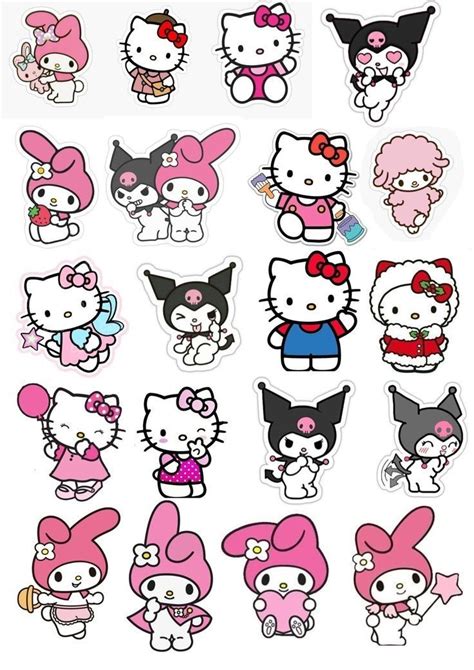 the hello kitty stickers are all different colors and sizes, but one is pink