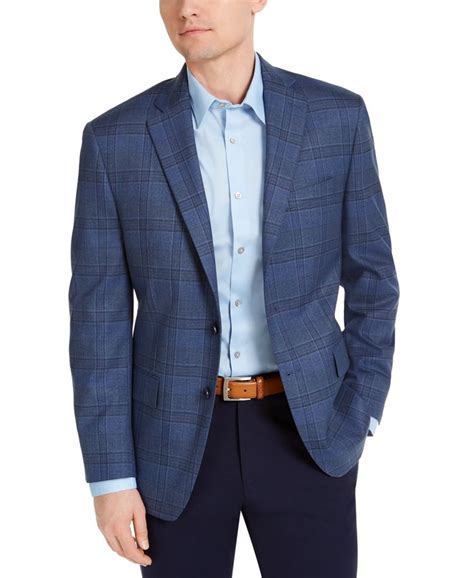 Michael Kors Men's Classic-Fit Blue Plaid Sport Coat - Macy's | Sport ...