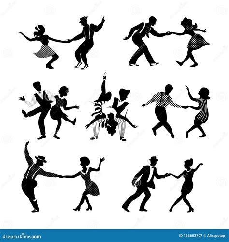 Rock N Roll and Jazz Dancing Couples Set Stock Vector - Illustration of couple, music: 163603707