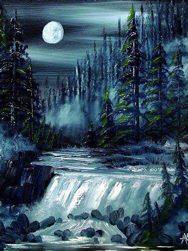 Moonlight Waterfall | Waterfall paintings, Canvas painting diy ...