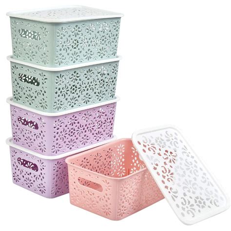 Buy FOROREH Plastic Storage Baskets with Lids - 5Pcs Muti-colour ...