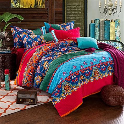 Fadfay Full Queen Size Bedding Sets Bohemian Style Reversible 4pcs Duvet Cover Sets Pillowcases ...