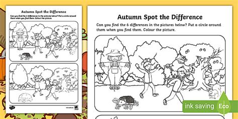 Autumn Spot the Difference Colouring Worksheet | Twinkl