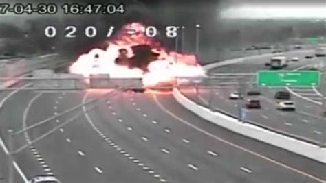 Watch: Tanker explosion captured on highway camera