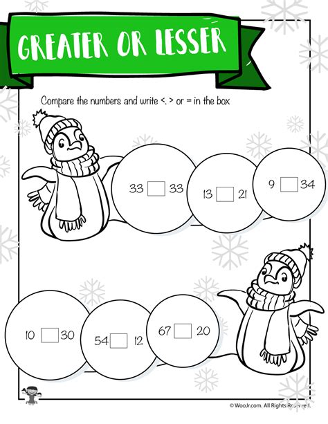 Winter Penguins Greater-Less Than Worksheet | Woo! Jr. Kids Activities ...