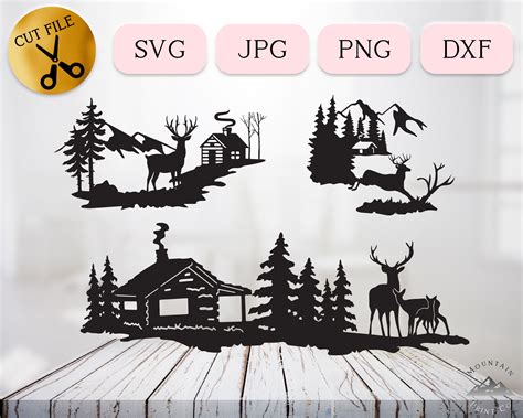 3 Winter Log Cabin SVG Bundle Outdoor Svg Cabin Silhouette in - Etsy UK