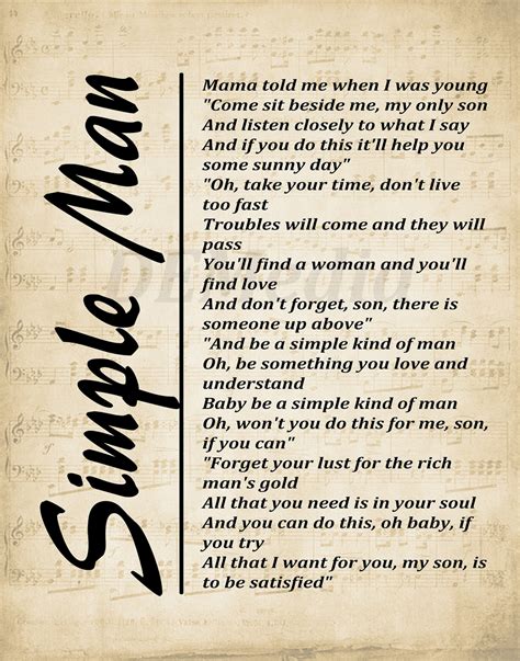 Simple Man Lyrics on Sheet Music Lyrics Picture Music Lyrics - Etsy