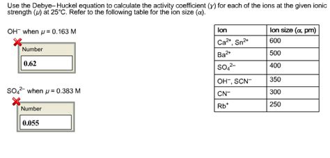 Solved Use the Debye-Huckel equation to calculate the | Chegg.com