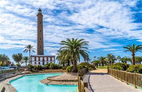 Landscape with Maspalomas Lighthouse Stock Image - Image of grand ...