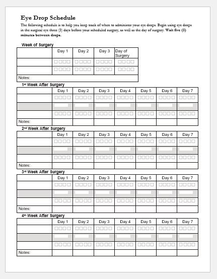 eye drop schedule sheet template printable medical forms letters sheets medication chart ...