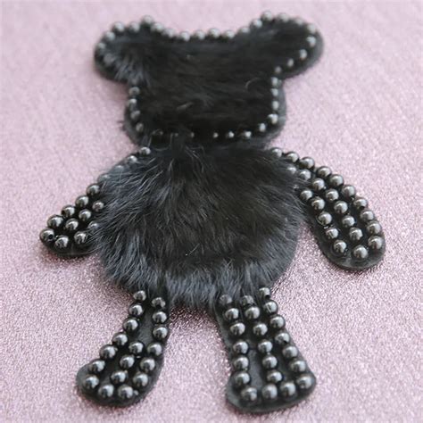 1 PCS Big Beaded Black Bear Patches with Fur Sew on Patches Badges for ...