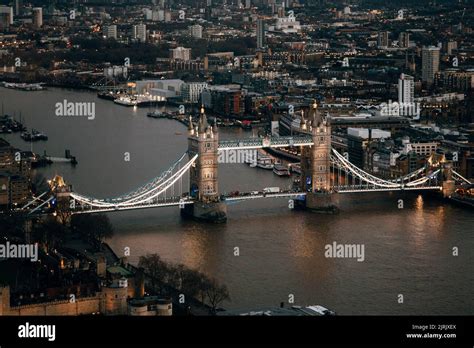 Panoramic and night view of London Tower Bridge in London, UK Stock ...