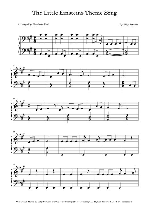 The Little Einstein Theme Song (arr. Matthew Tsai) by Billy Strauss Sheet Music for Easy Piano ...