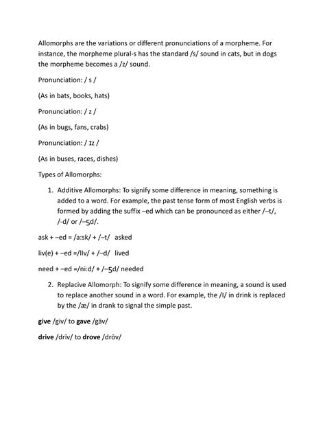 Types of Allomorphs - English - Allomorphs are the variations or ...