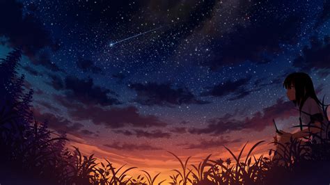 Anime, Girl, Night, Sky, Scenery, 4K, #211 Wallpaper
