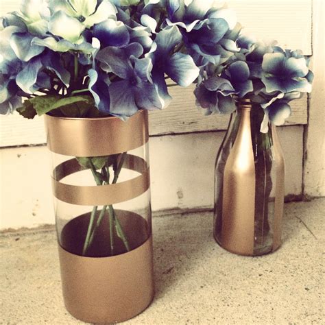 DIY Gold Spray Painted Vases with Fake Flowers