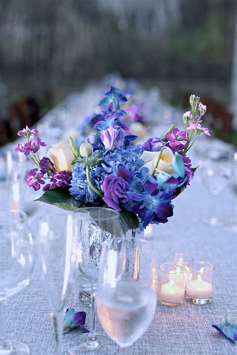 Blue and Purple Flower Centerpieces | Blue flower arrangements, Flower ...