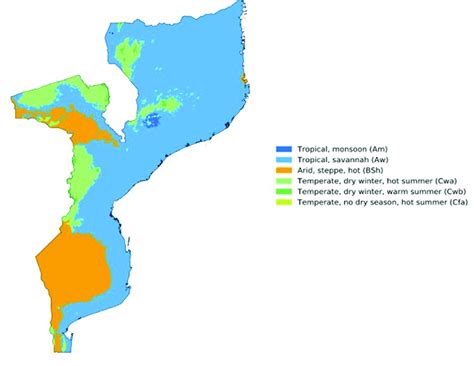 Köppen climate classification of Mozambique. Source: Köppen (1931).... | Download Scientific Diagram