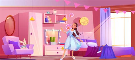 Girl teen in pink bedroom interior cartoon Vector Image