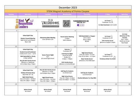 December 2023 Calendar | STEM Magnet Academy