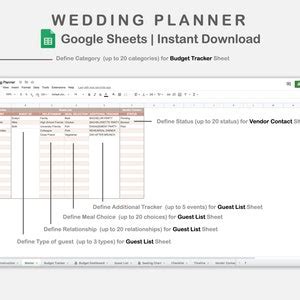 Google Sheets Wedding Planner Wedding Planning Spreadsheets - Etsy