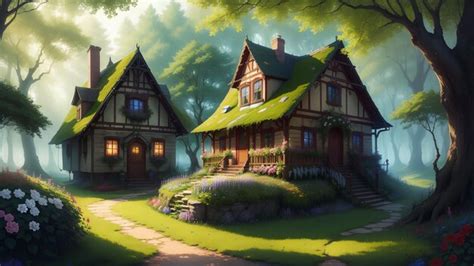 Premium AI Image | The house in the forest anime art style